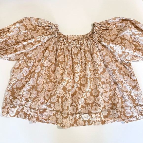The GREAT. The Garland Top Puff Sleeve Boho Blouse Oat Wild Brush Floral 0 XS - Picture 10 of 16